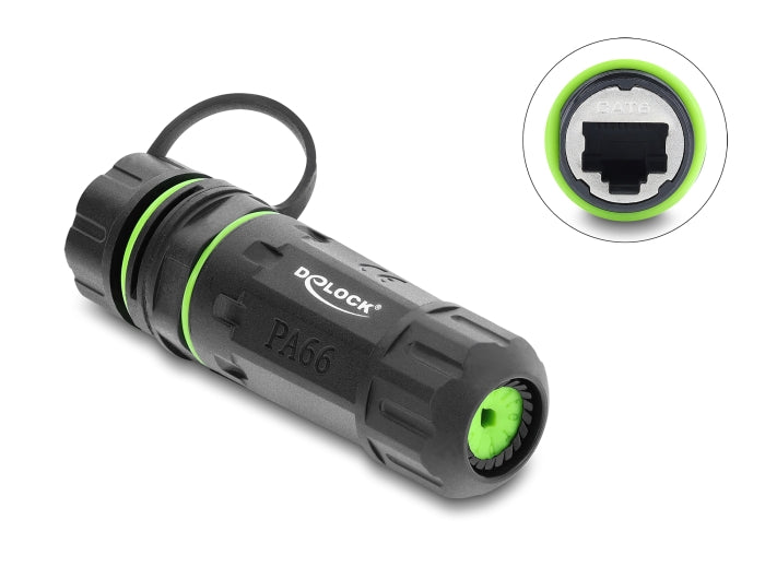 Delock Kabelverbinder RJ45 Buchse zu RJ45 Buchse Cat.6 mit M20 x 1,5 mm Gewinde und Verschlusskappe mit Gehäuse kompatibel mit Starlink IP68 staub- und wasserdicht