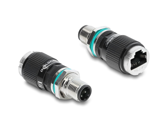 Delock M12 Adapter D-kodiert 4 Pin Stecker zu RJ45 Buchse zum Einbau rund gerade