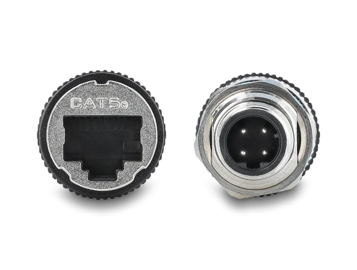 Delock M12 Adapter D-kodiert 4 Pin Stecker zu RJ45 Buchse zum Einbau rund gerade