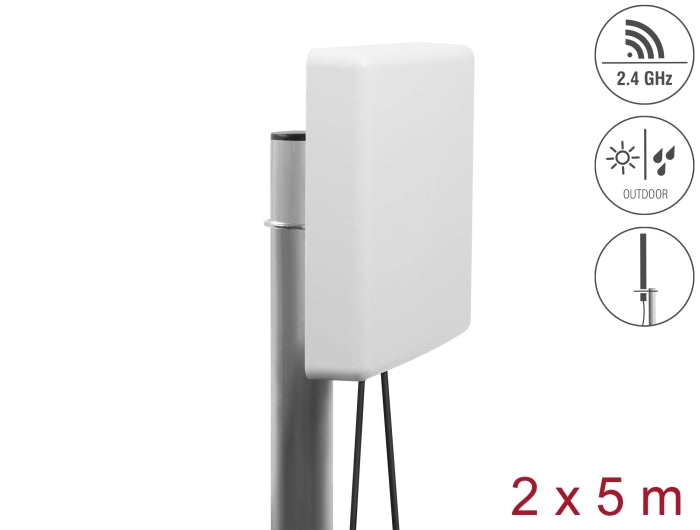 Delock LTE MIMO Antenne 2 x SMA Stecker 8 dBi direktional mit Anschlusskabel RG-58 5 m weiß outdoor