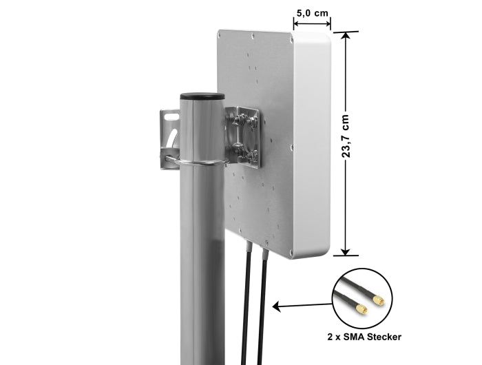 Delock LTE MIMO Antenne 2 x SMA Stecker 8 dBi direktional mit Anschlusskabel RG-58 5 m weiß outdoor
