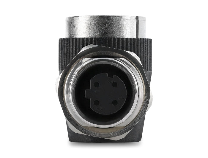 Delock M12 Adapter D-kodiert 4 Pin Buchse zu RJ45 Buchse zum Einbau rund 90° gewinkelt
