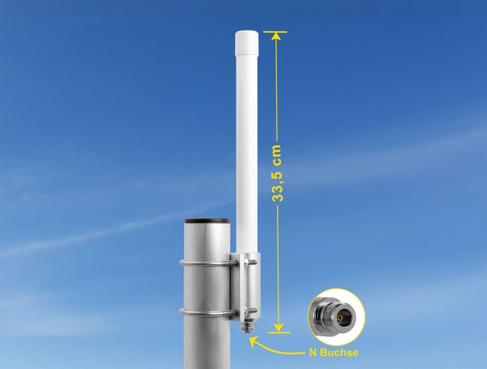 Delock 5G LTE Antenne N Buchse -2,14 - 2,93 dBi 33,5 cm starr Wand- und Mastmontage omnidirektional outdoor weiß