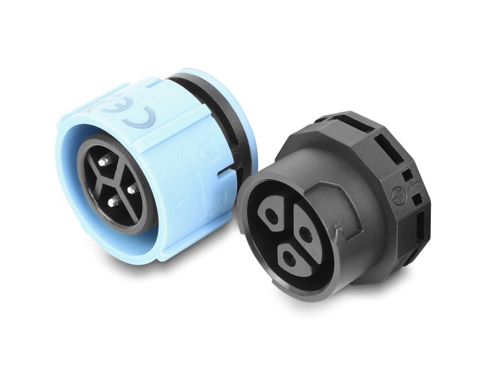 Delock Kabelverbinder mit Bajonettverschluss 3 Pin Stecker zu Buchse mit Gehäuse zum Einbau, IP68 wasserdicht für Kabeldurchmesser 5 - 9 mm, inkl. Dichtung für 9 - 12 mm werkzeugfrei schwarz