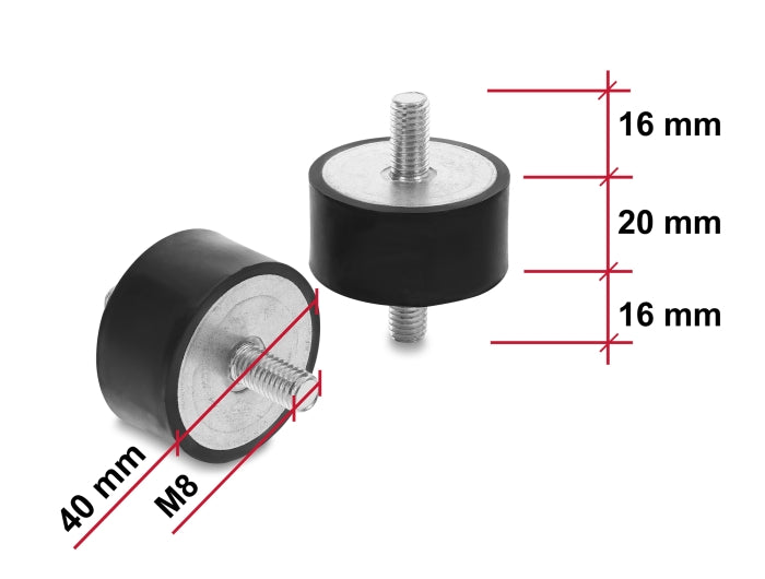 Delock Vibrationsdämpfer M8 x 1,25 mm D 40 x H 20 mm mit 2 x Außengewinde 4 Stück schwarz