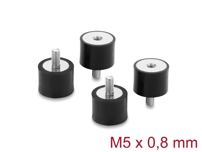 Delock Vibrationsdämpfer M5 x 0,8 mm D 20 x H 15 mm mit Innen und Außengewinde 4 Stück schwarz