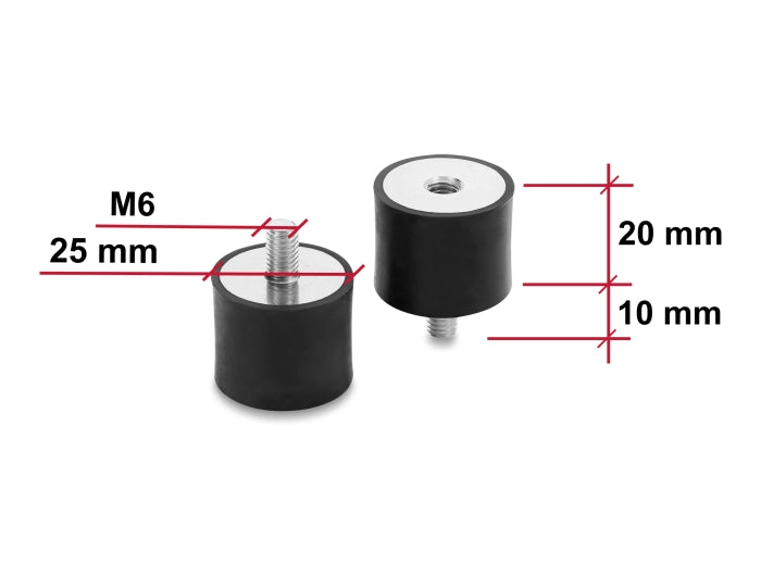 Delock Vibrationsdämpfer M6 x 1 mm D 25 x H 20 mm mit Innen und Außengewinde 4 Stück schwarz