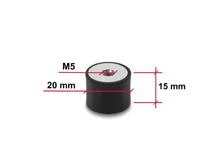 Delock Vibrationsdämpfer M5 x 0,8 mm D 20 x H 15 mm mit 2 x Innengewinde 4 Stück schwarz
