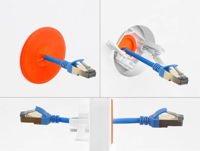 Delock Silikon Kabeldurchführung rund Ø 65 mm zur Wandmontage / Tischmontage weiß / orange