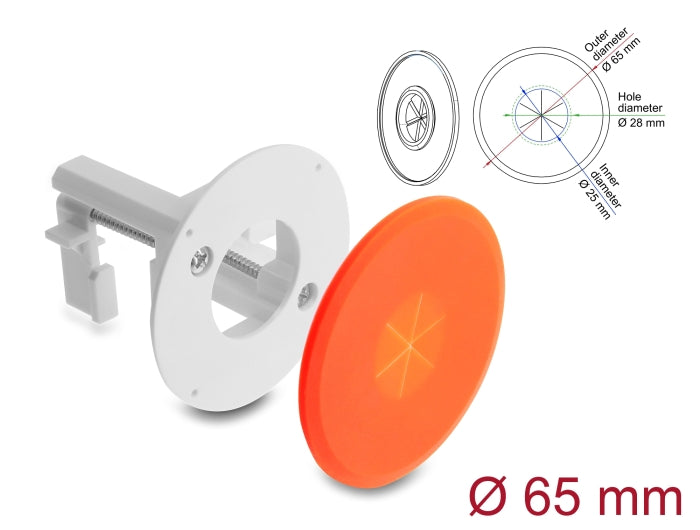 Delock Silikon Kabeldurchführung rund Ø 65 mm zur Wandmontage / Tischmontage weiß / orange