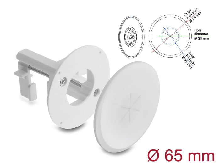 Delock Silikon Kabeldurchführung rund Ø 65 mm zur Wandmontage / Tischmontage weiß