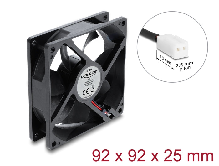 Delock Axiallüfter 48 V DC, 92 x 92 x 25 mm mit 2 Pin Lüfteranschluss schwarz
