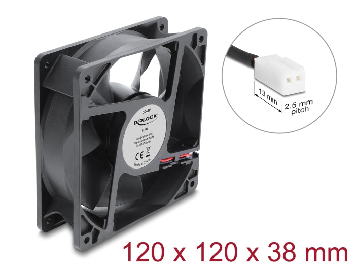 Delock Axiallüfter 48 V DC, 120 x 120 x 38 mm mit 2 Pin Lüfteranschluss schwarz
