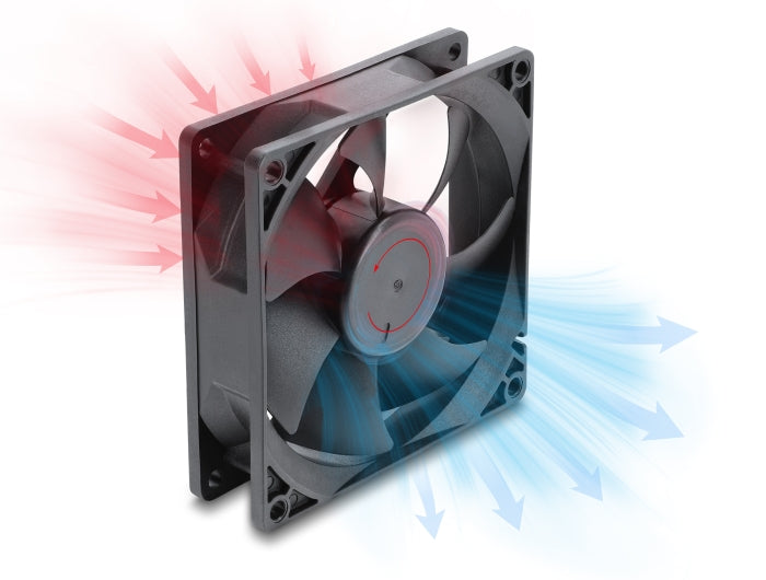 Delock Axiallüfter 48 V DC, 92 x 92 x 25 mm mit 4 Pin PWM Lüfteranschluss schwarz