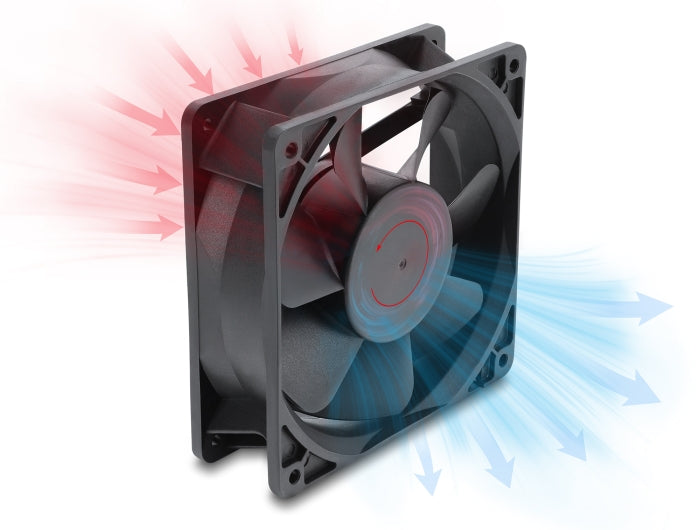Delock Axiallüfter 48 V DC, 120 x 120 x 38 mm mit 4 Pin PWM Lüfteranschluss schwarz