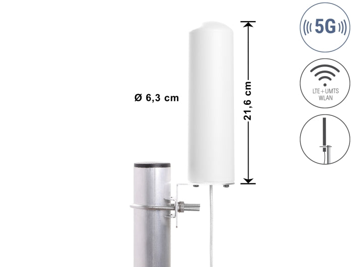 Delock 5G LTE Antenne SMA Stecker 3 - 5 dBi starr omnidirektional Wand- und Mastmontage outdoor weiß