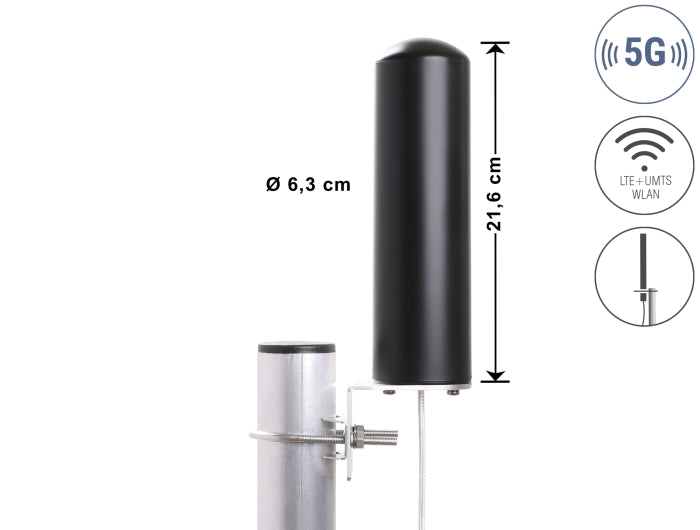 Delock 5G LTE Antenne SMA Stecker 3 - 5 dBi starr omnidirektional Wand- und Mastmontage outdoor schwarz