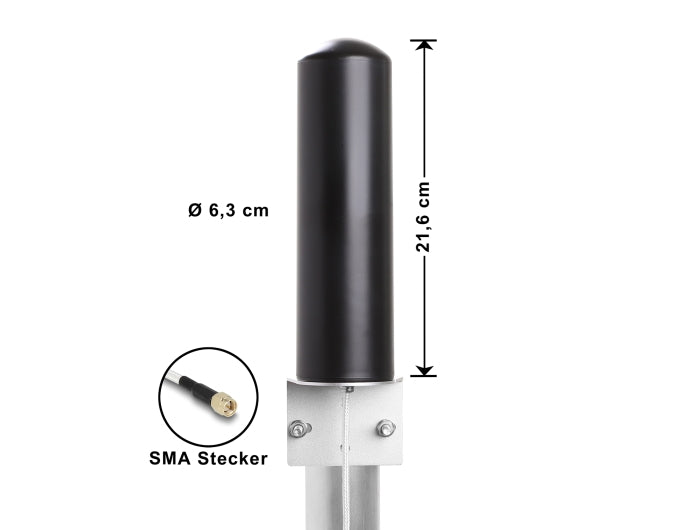 Delock 5G LTE Antenne SMA Stecker 3 - 5 dBi starr omnidirektional Wand- und Mastmontage outdoor schwarz