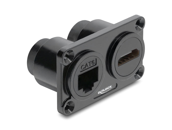 Delock Dual Einbaubuchse RJ45 Buchse Cat.6 + HDMI Buchse 4K schwarz