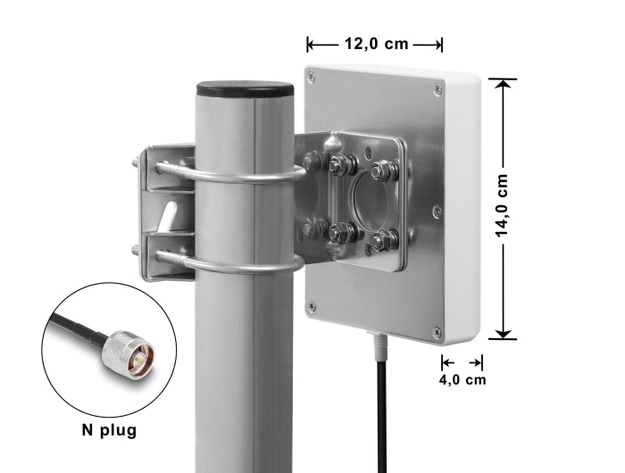 Delock WiFi 2,4 GHz Antenne N Stecker 8 dBi direktional mit Anschlusskabel RG-58, 50 cm weiß outdoor