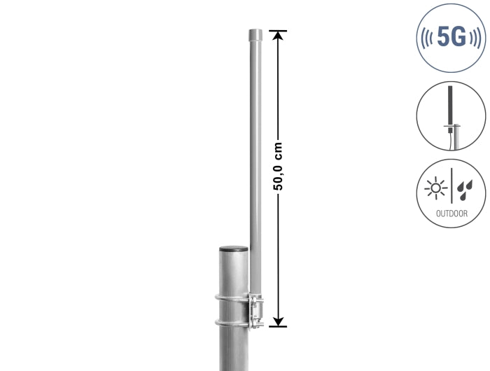Delock 5G 3,3 - 3,8 GHz Antenne N Buchse 8 dBi 50 cm omnidirektional starr outdoor grau