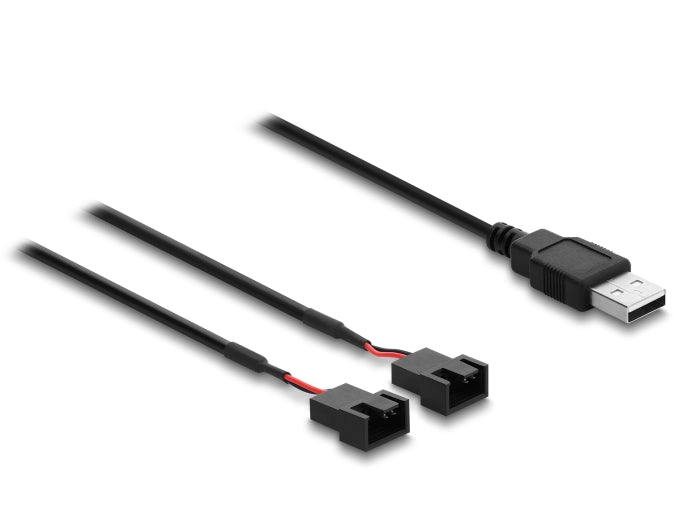 Delock Lüfterkabel USB Typ-A Stecker zu 2 x 4 Pin Lüfteranschluss-Stecker (2 Pins belegt) mit Schalter 1 m
