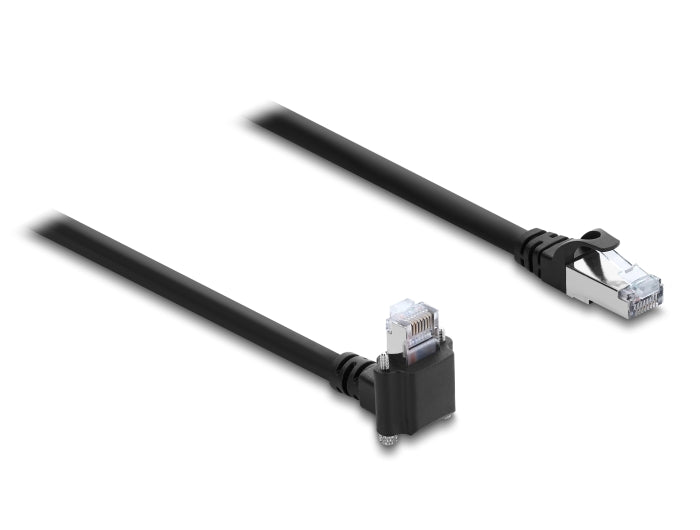 Delock GigE Kamera Kabel RJ45 Stecker 90° gewinkelt mit Schrauben, Steckerlänge 28 mm zu RJ45 Stecker Cat.6 S/FTP 4 m schwarz