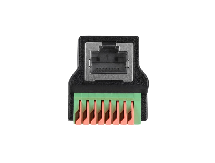 Delock RJ45 Buchse zu Terminalblock mit Drucktaster Adapter 90° gewinkelt