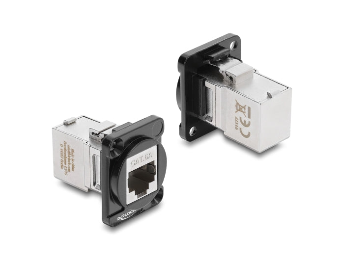 Delock D-Typ Modul RJ45 Buchse zu Buchse 90° gewinkelt Cat.6A schwarz / silber