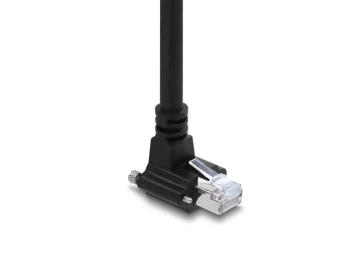 Delock GigE Kamera Kabel RJ45 Stecker 90° gewinkelt mit Schrauben, Steckerlänge 28 mm zu RJ45 Stecker Cat.6 S/FTP 5 m schwarz