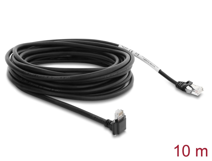 Delock GigE Kamera Kabel RJ45 Stecker 90° gewinkelt mit Schrauben, Steckerlänge 28 mm zu RJ45 Stecker Cat.6 S/FTP 10 m schwarz