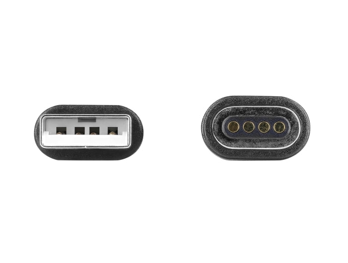 Delock Magnetisches Spiralkabel USB 2.0 Typ-A Stecker zu Pogo 4 Pin Stecker + USB Type-C™ Stecker zu Pogo 4 Pin Buchse Set schwarz 1,5 m