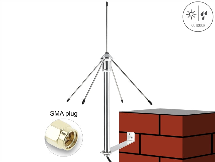 Delock 433 MHz Antenne SMA Stecker 3 dBi omnidirektional starr mit Anschlusskabel RG-58 C/U 3 m Wandmontage outdoor silber