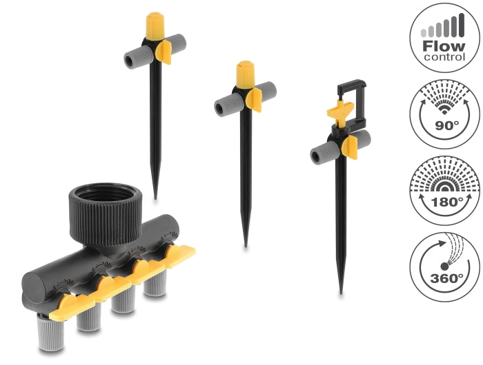 Delock Sprinklerstecker T-Form Set mit 90°, 180° und 360° Düsen + 4-Wegeverteiler