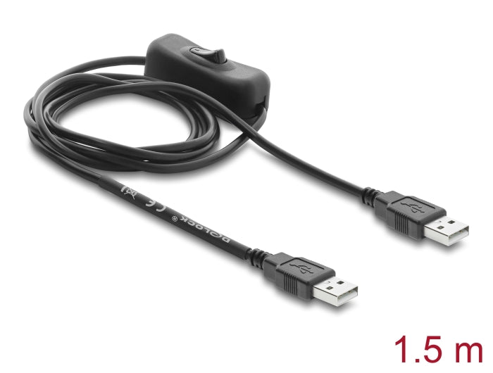 Delock USB Stromversorgungskabel Typ-A Stecker zu Stecker mit Schalter 1,5 m