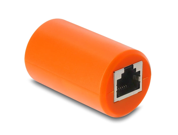 Delock Adapter Kupplung RJ45 Buchse zu Buchse Cat.6A geschirmt mit Überspannungsschutz rund orange