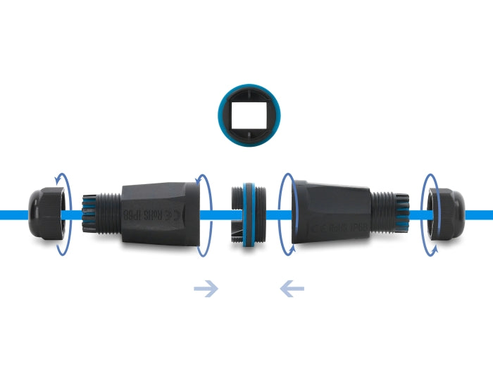 Delock Kabelverbinder für Keystone Module und Kupplungen mit M32 x 1,5 mm Gewinde IP68 staub- und wasserdicht