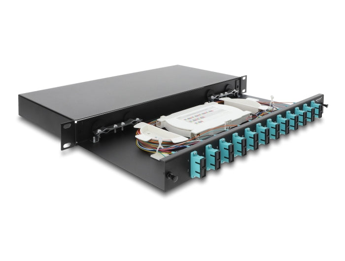 Delock 19″ LWL Spleißbox 12 x SC Duplex OM3 1HE komplett bestückt
