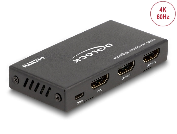 Delock HDMI Splitter 1 x HDMI in zu 2 x HDMI out 4K 60 Hz mit Downscaler