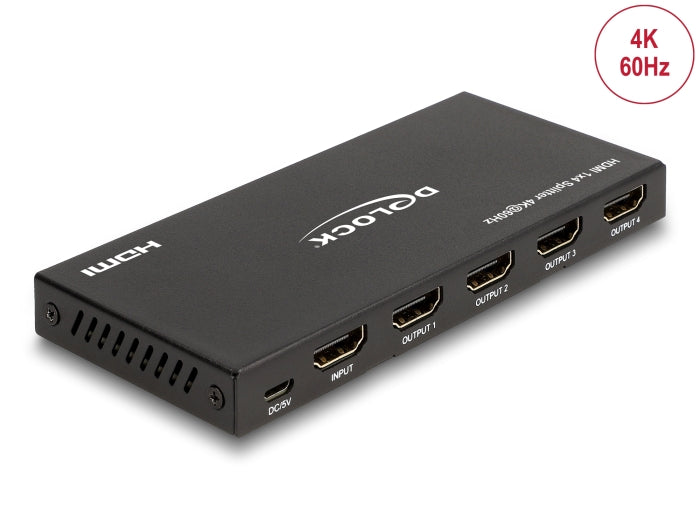 Delock HDMI Splitter 1 x HDMI in zu 4 x HDMI out 4K 60 Hz mit Downscaler