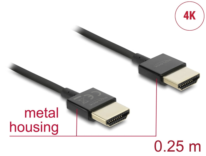 Delock Kabel High Speed HDMI mit Ethernet - HDMI-A Stecker > HDMI-A Stecker 3D 4K 0,25 m Slim High Quality