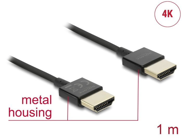 Delock Kabel High Speed HDMI mit Ethernet - HDMI-A Stecker > HDMI-A Stecker 3D 4K 1 m Slim High Quality