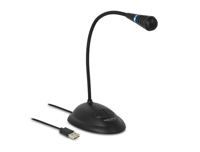 Delock USB Schwanenhals Mikrofon mit Standfuß und Mute + On / Off Taste