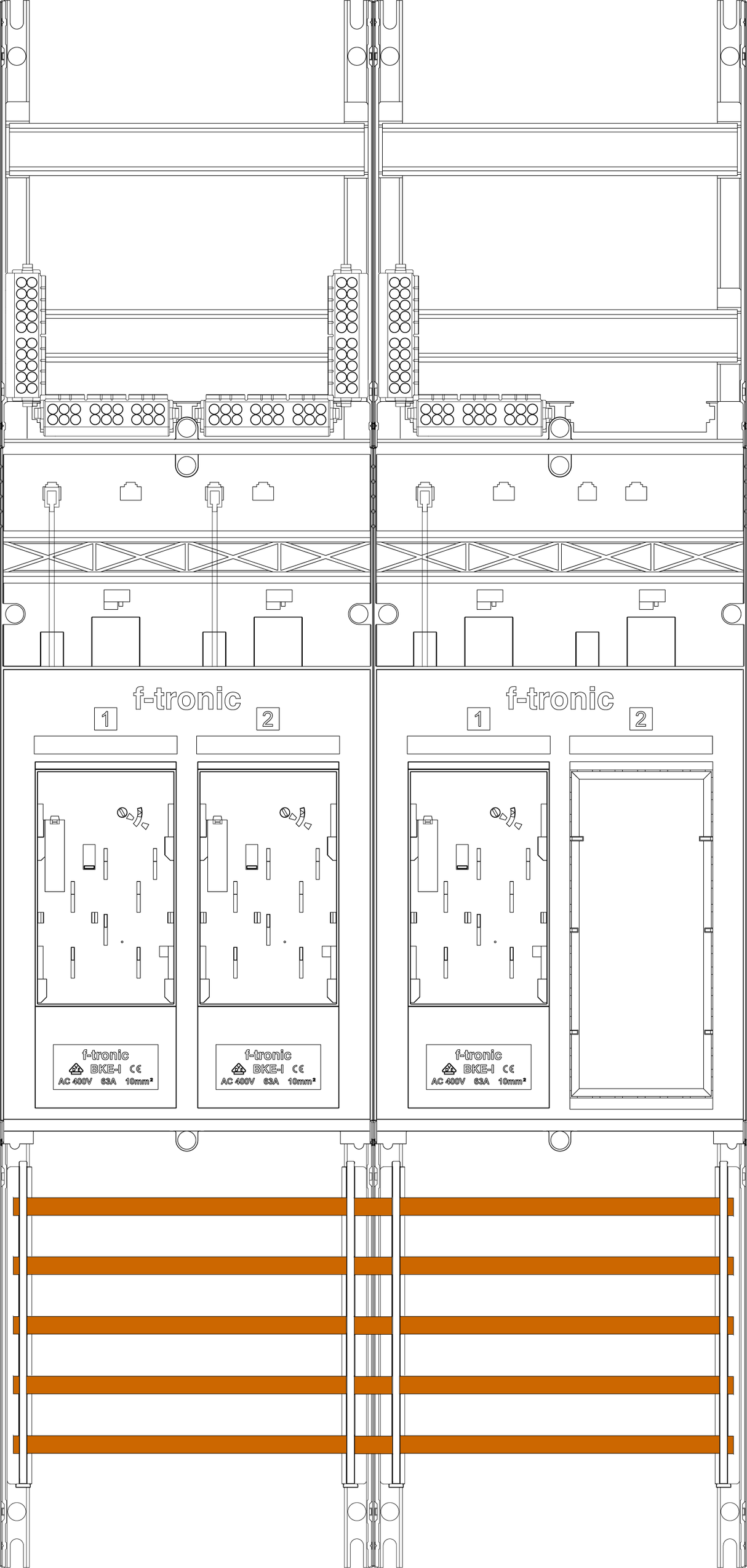 F-TRONIC Komplettfeld 3Z 1R eHZ m.Verdr E16ER6DS m.MPL 1050x500mm SS_5p 300mm