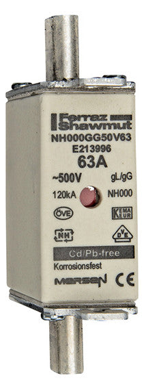 MERSEN NH-Sicherungseinsatz 63A NH000 gG NH000GG50V63 500VAC Kombik