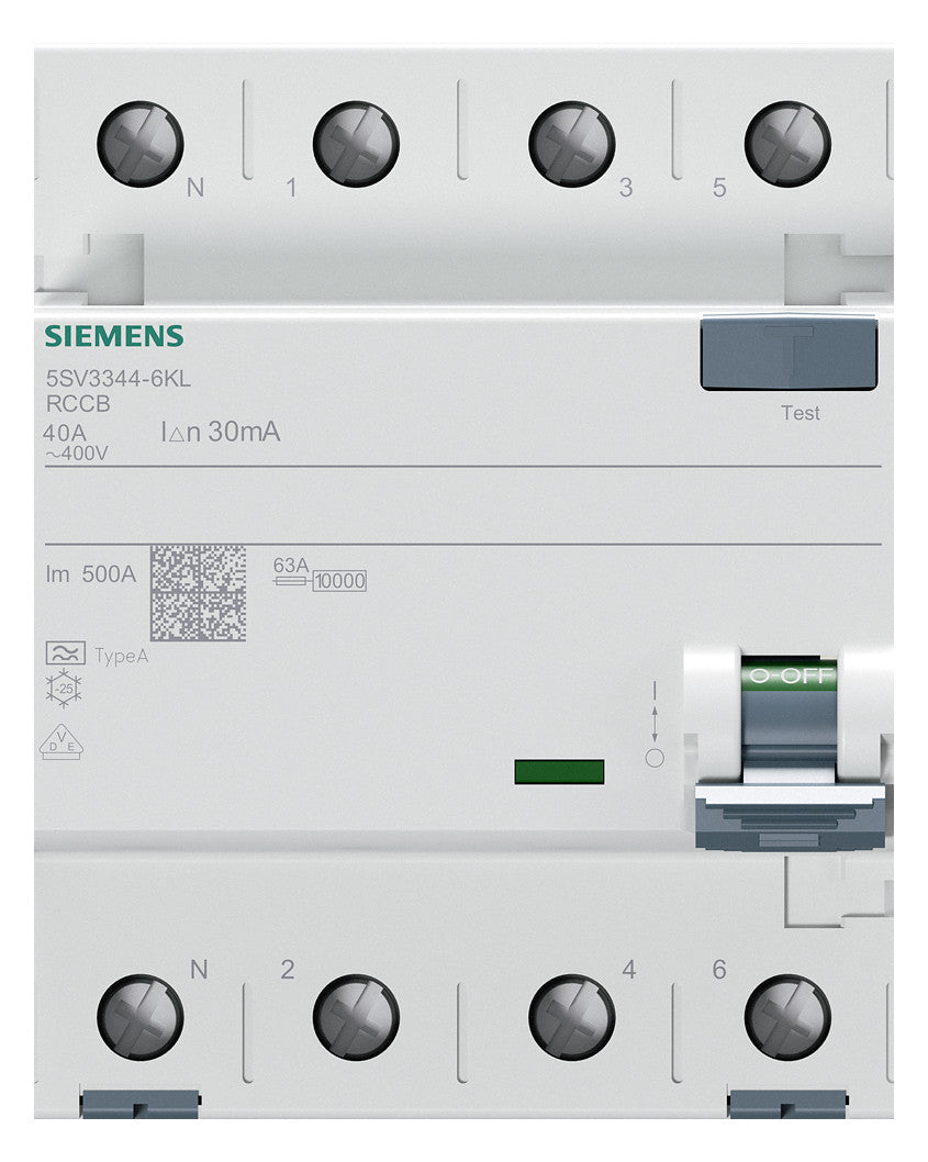 SIEMENS FI-Schutzschalter A 4p 440V 40A 5SV3344-6KL 0,03A 4TE REG 10kA 1kA/stoß