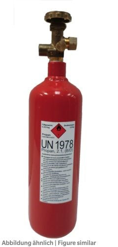 Propanflasche 425g gefüllt Boden konvex, mit Schutzbügel
