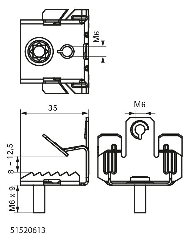 Walraven Trägerklammer Britclips FU12,5 mit Gew.stift unten M6x9 f. Fl. 8-12,5 | 51520613