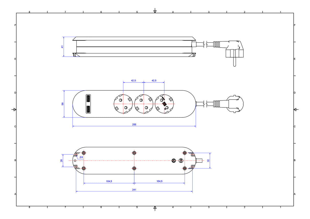BACHMANN Multi-Tischsteckdose Aufb 2USB 381.801 3Steckd ws Kst