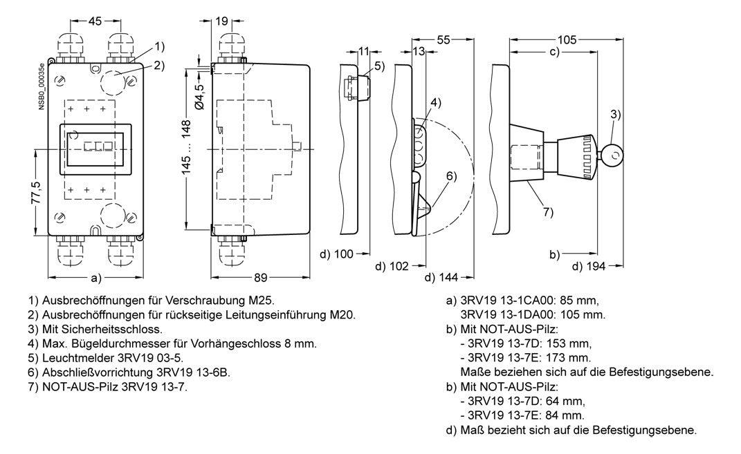 SIEMENS Leergehäuse Schaltgeräte Kst 3RV1913-1CA00 IP55 85x155x89mm Aufb